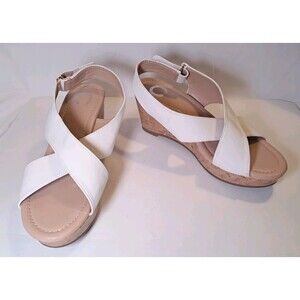 NEW Brinley Co Wedge Crisscross Sandals White Hook & Loop Fasten Size 7